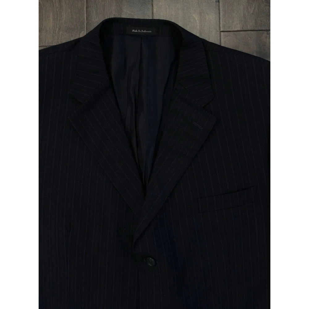 Roberto Villini Jacket Blazer Mens 48L Black/Purple‎ Striped 100% Wool 3-Button
